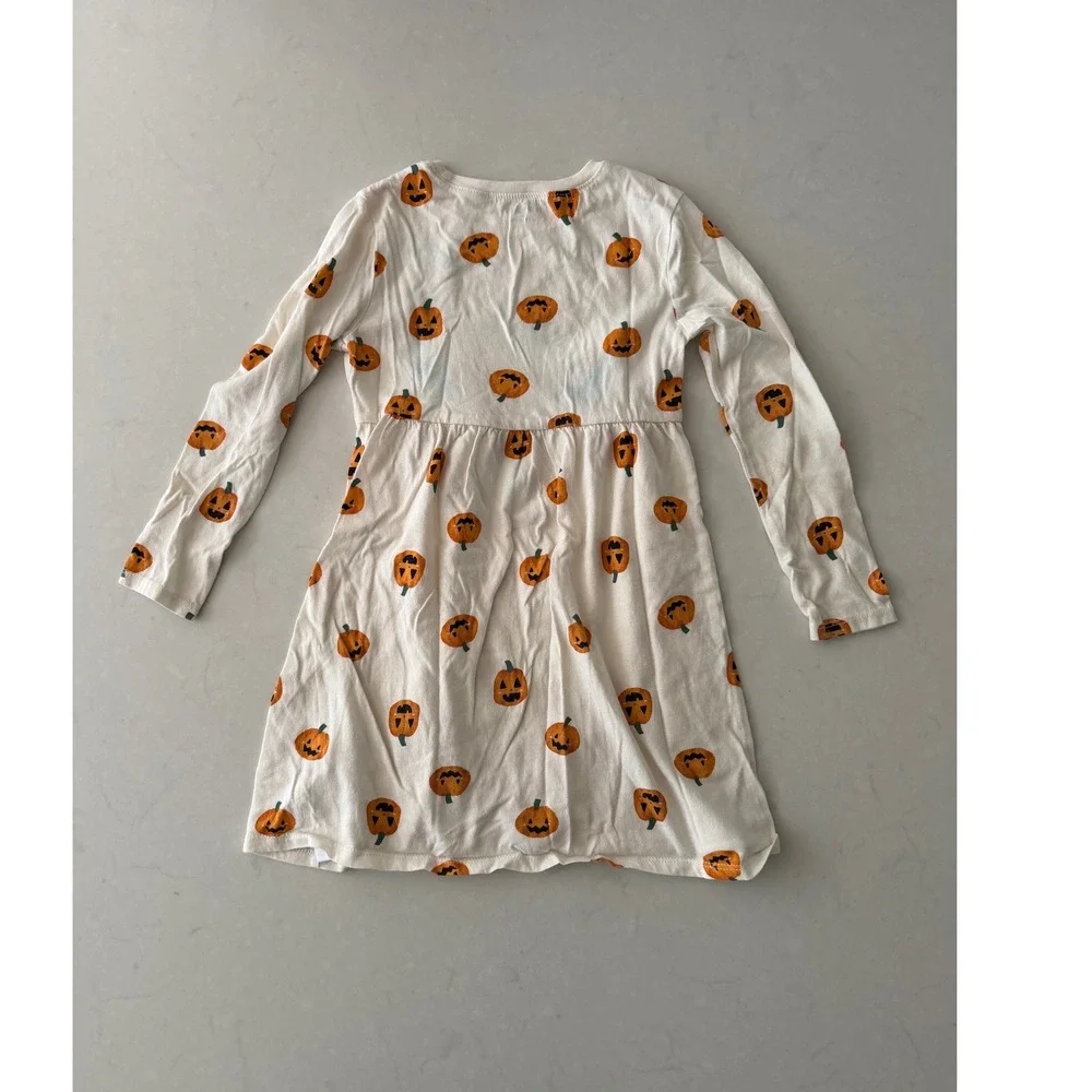Old Navy Girls 5T Halloween Pumpkin Jack-O-Lantern‎ Long Sleeve Dress Cream